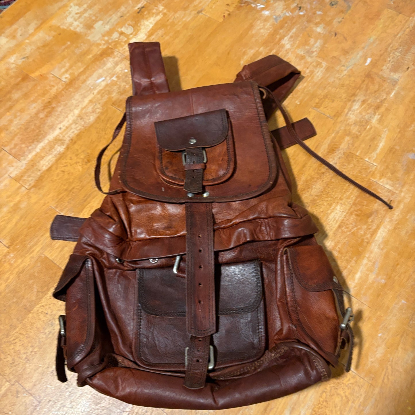 Vintage Brown Leather Backpack Rucksack Large Travel Utility Laptop Bag NWOT