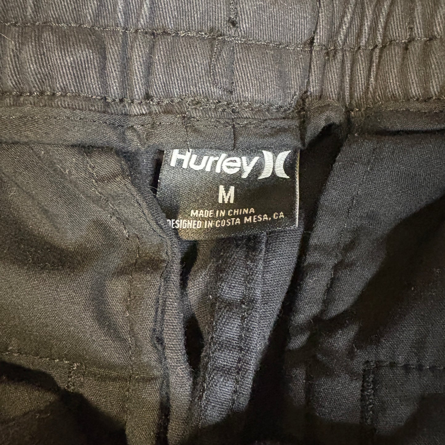 Hurley Men’s Black Jogger Pants Size M Baggy Casual Drawstring Elastic Waist