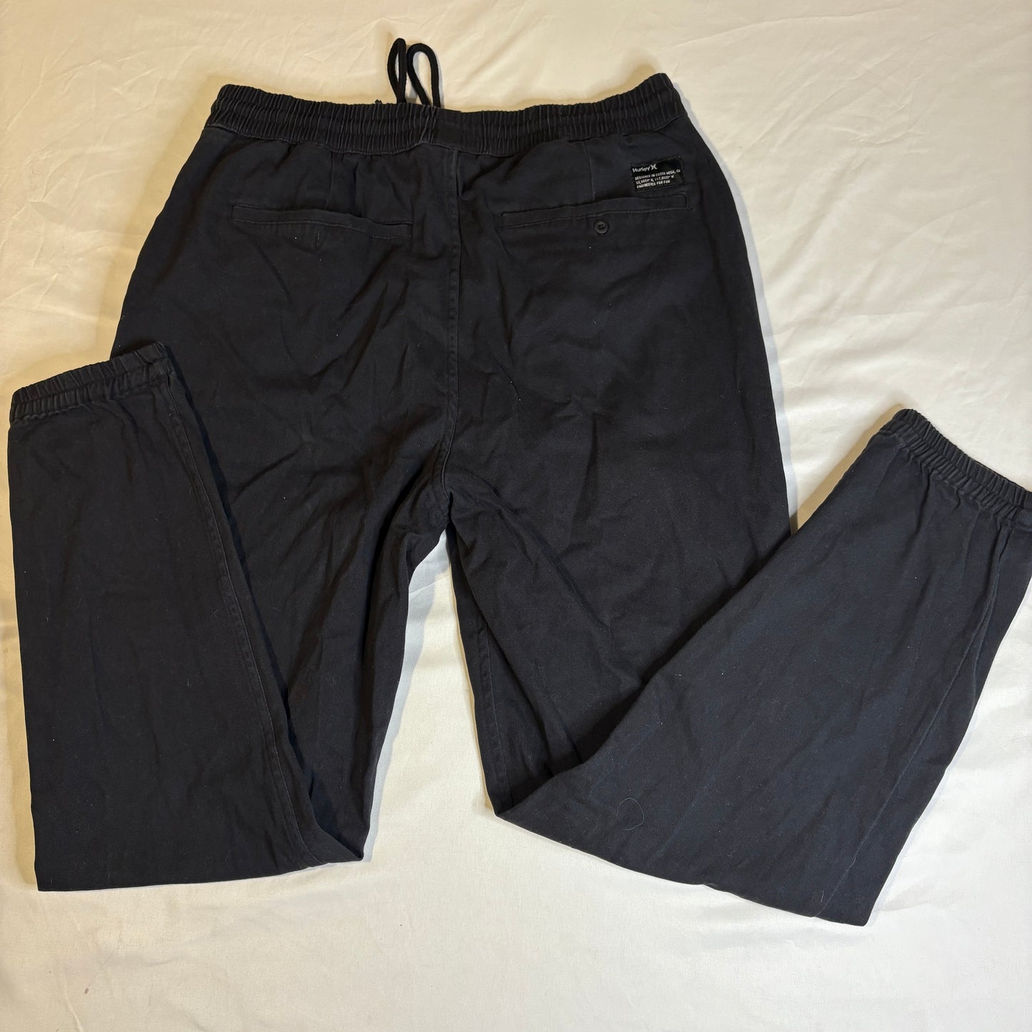 Hurley Men’s Black Jogger Pants Size M Baggy Casual Drawstring Elastic Waist