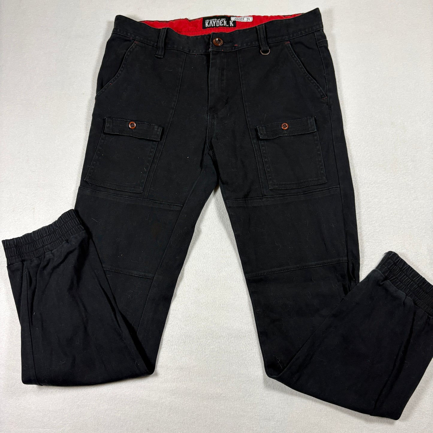 Kayden K Jogger Pants Mens 34 Black Cargo Streetwear Slim Fit Elastic Cuffs