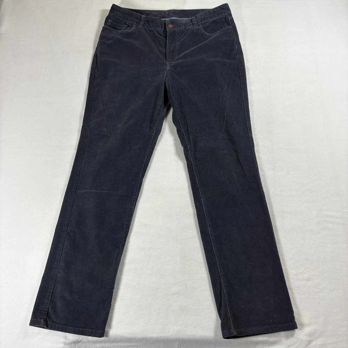 LL Bean Favorite Fit Womens 14 MT Blue Corduroy Pants Straight Leg Casual