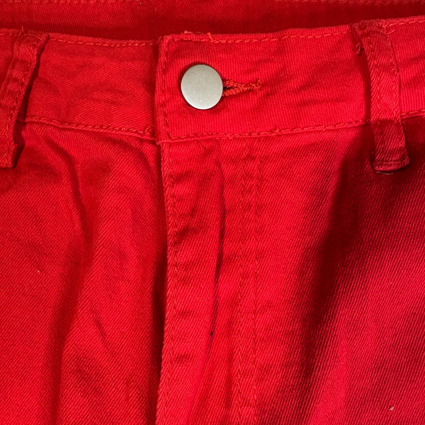 Women’s Red Distressed Ripped Jeans Size L Baggy Streetwear Frayed Hem Punk