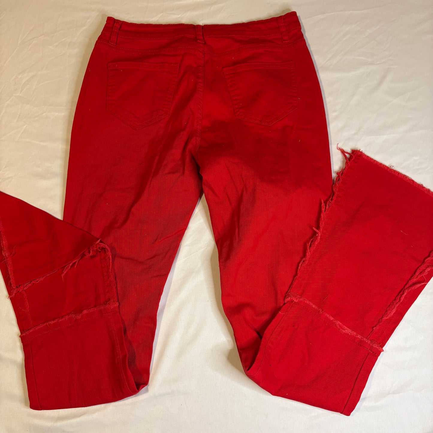 Women’s Red Distressed Ripped Jeans Size L Baggy Streetwear Frayed Hem Punk