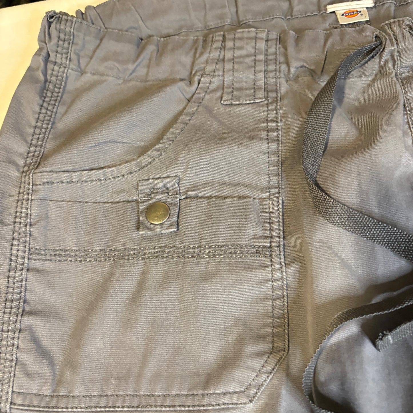 Baggy Dickies Gray Scrub Pants Mens L Workwear Cargo Pockets Elastic Waist Drawstring