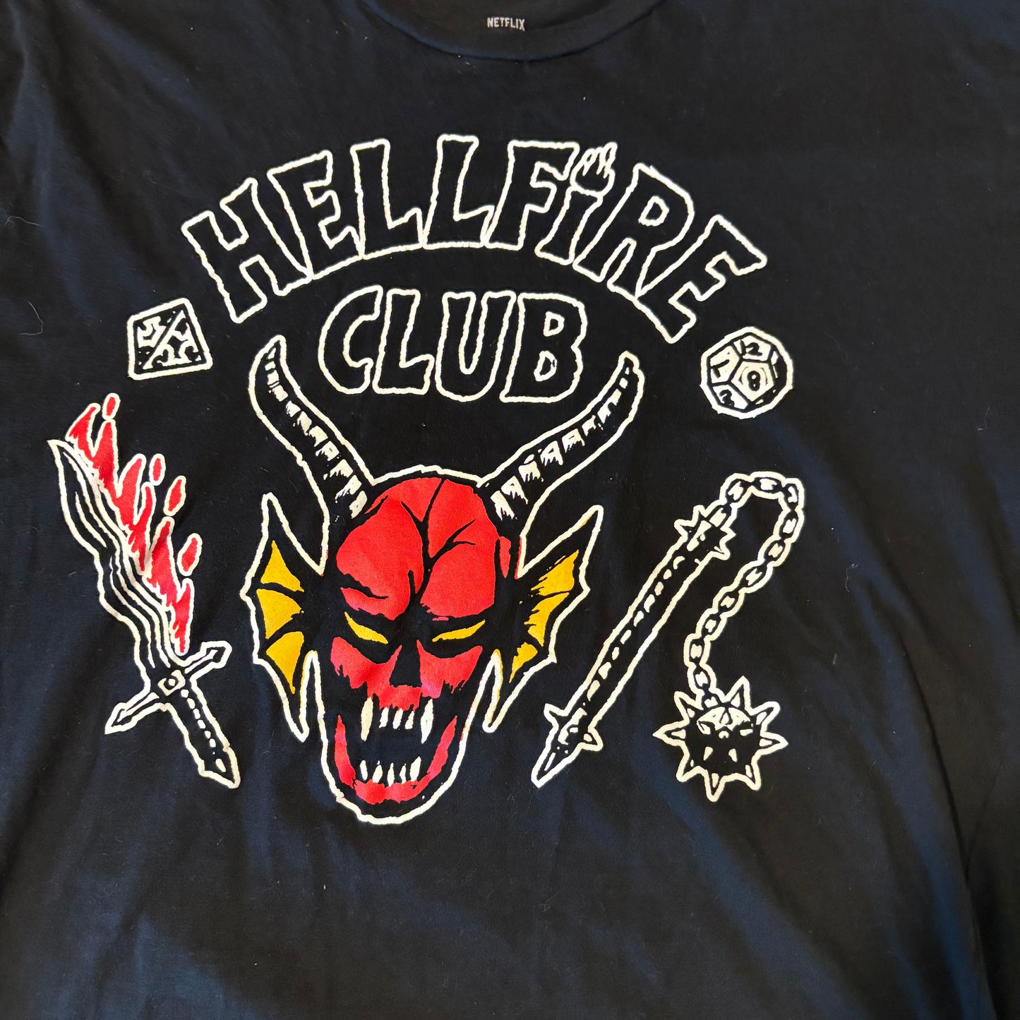 Hellfire Club T-Shirt Black Graphic Tee Adult Medium D&D Inspired Stranger Things