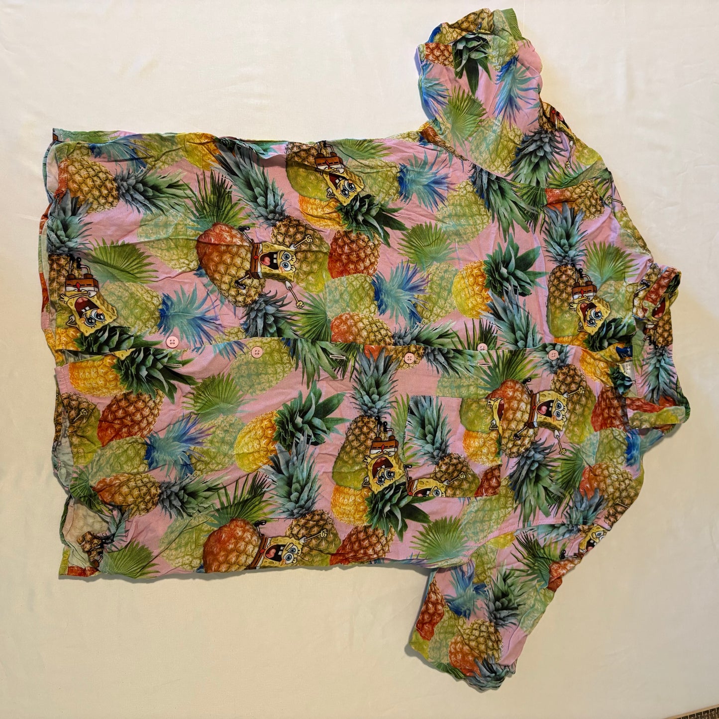 SpongeBob Pineapple Shirt Mens S H&M Divided Button Up Tropical Cartoon Summer