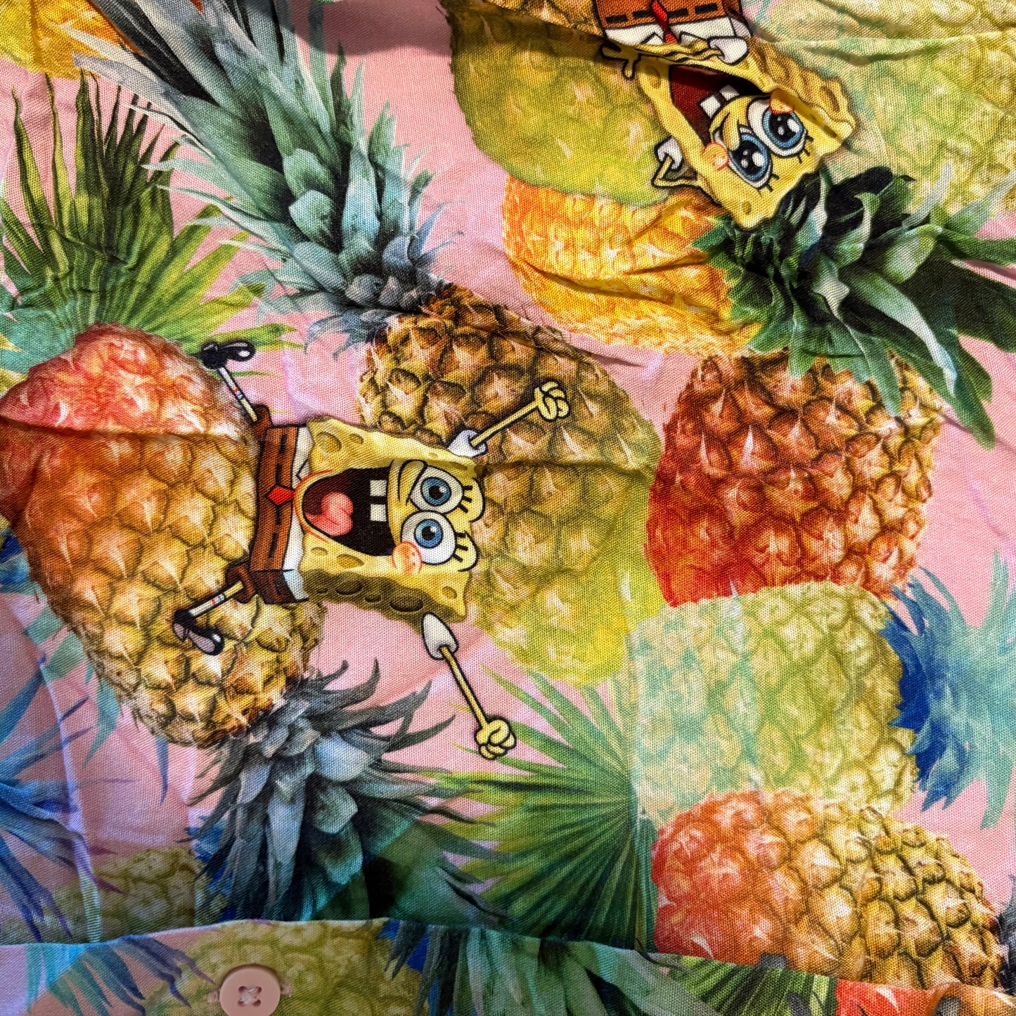 SpongeBob Pineapple Shirt Mens S H&M Divided Button Up Tropical Cartoon Summer