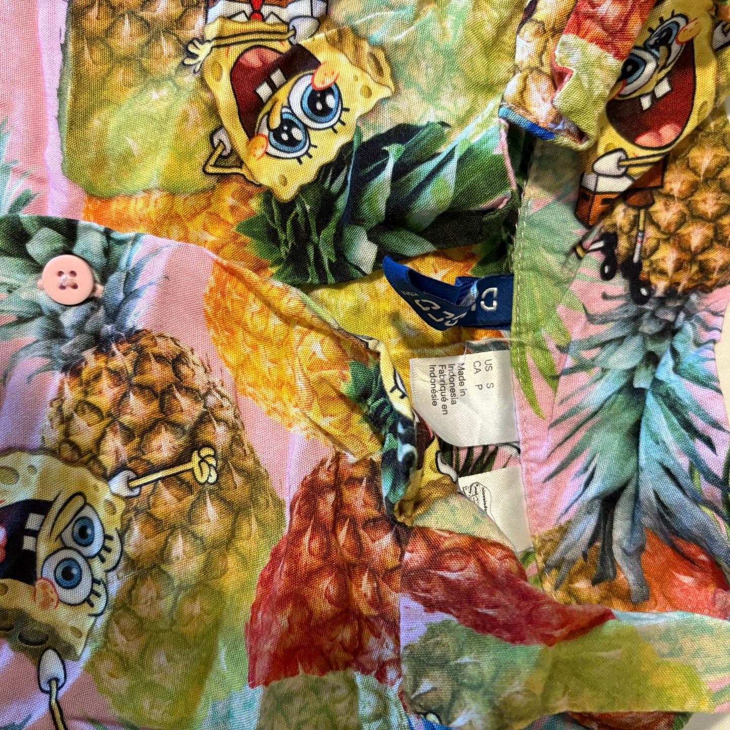 SpongeBob Pineapple Shirt Mens S H&M Divided Button Up Tropical Cartoon Summer