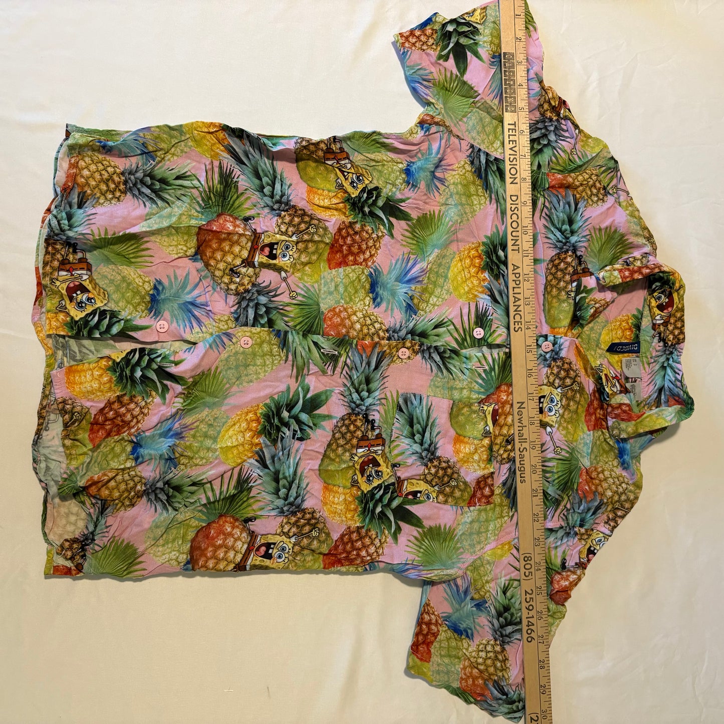 SpongeBob Pineapple Shirt Mens S H&M Divided Button Up Tropical Cartoon Summer