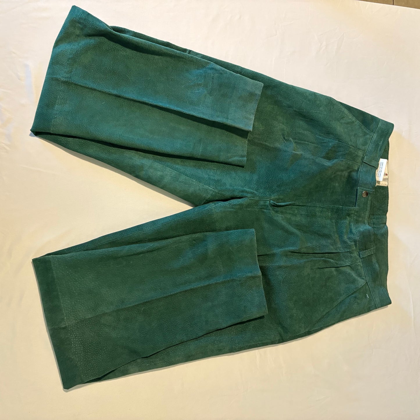 Men’s Green Suede Leather Pants Size 36 4 Openers Vintage Western Lined Retro