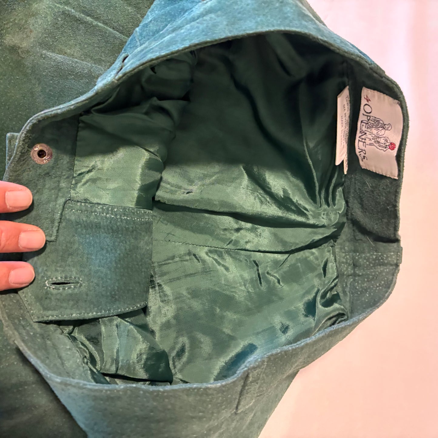 Men’s Green Suede Leather Pants Size 36 4 Openers Vintage Western Lined Retro