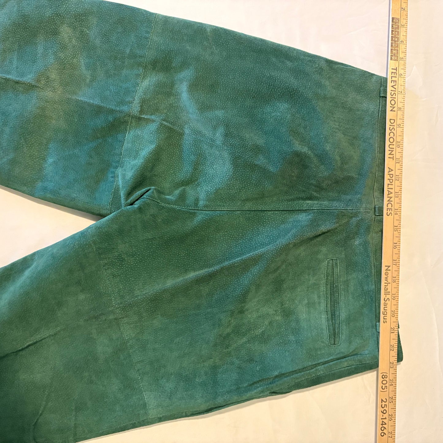 Men’s Green Suede Leather Pants Size 36 4 Openers Vintage Western Lined Retro