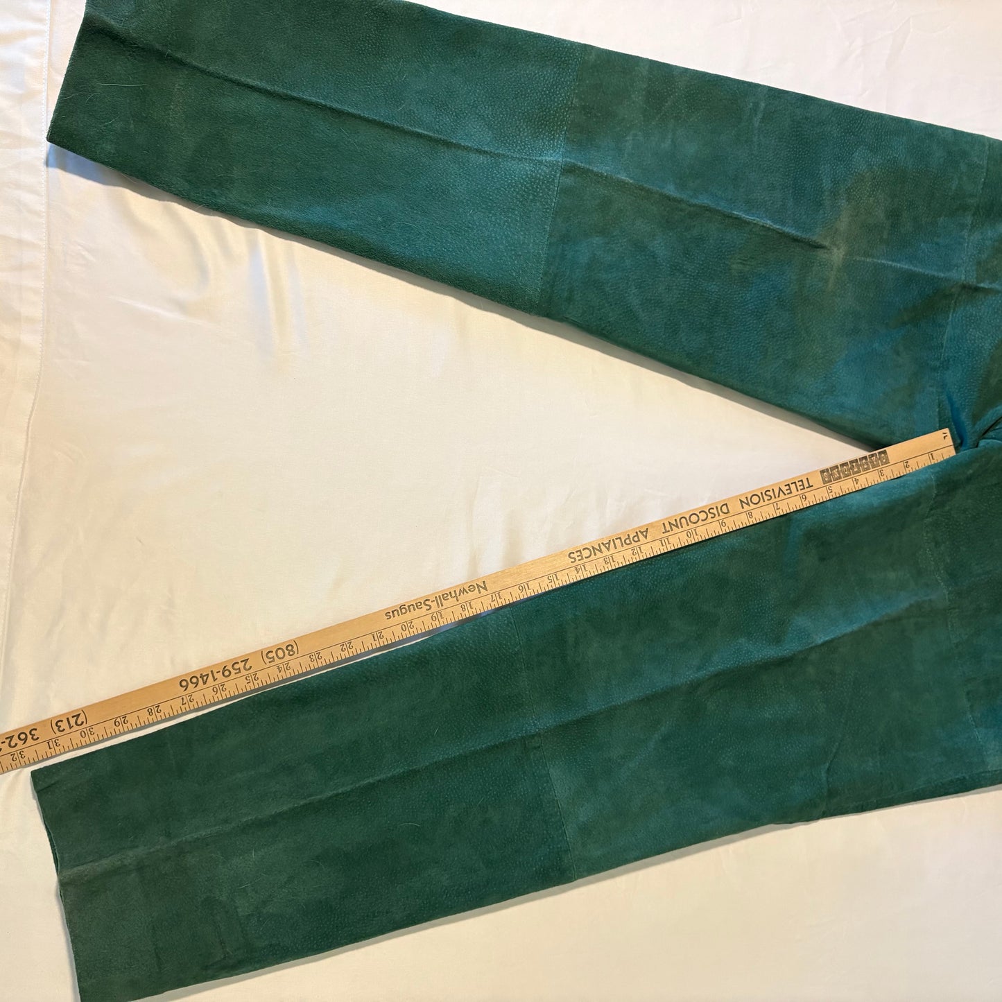 Men’s Green Suede Leather Pants Size 36 4 Openers Vintage Western Lined Retro