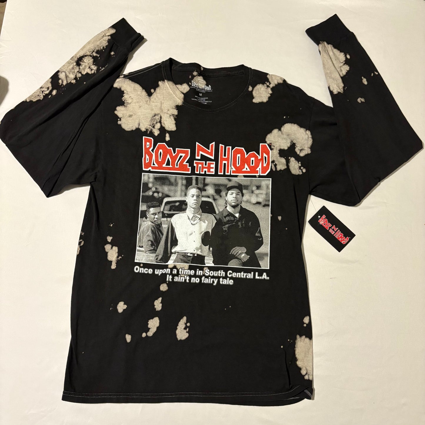Boyz N The Hood Long Sleeve Shirt Bleach Tie Dye Graphic Tee Black Size M