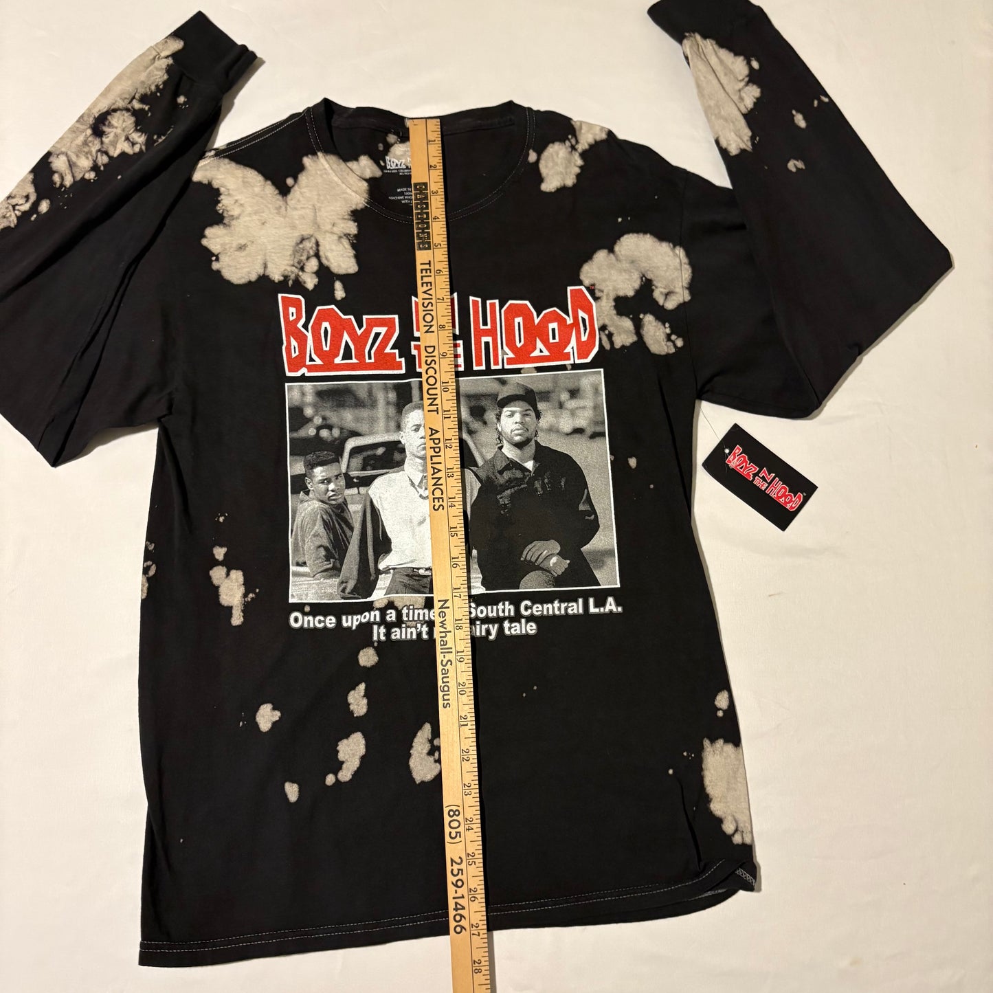 Boyz N The Hood Long Sleeve Shirt Bleach Tie Dye Graphic Tee Black Size M