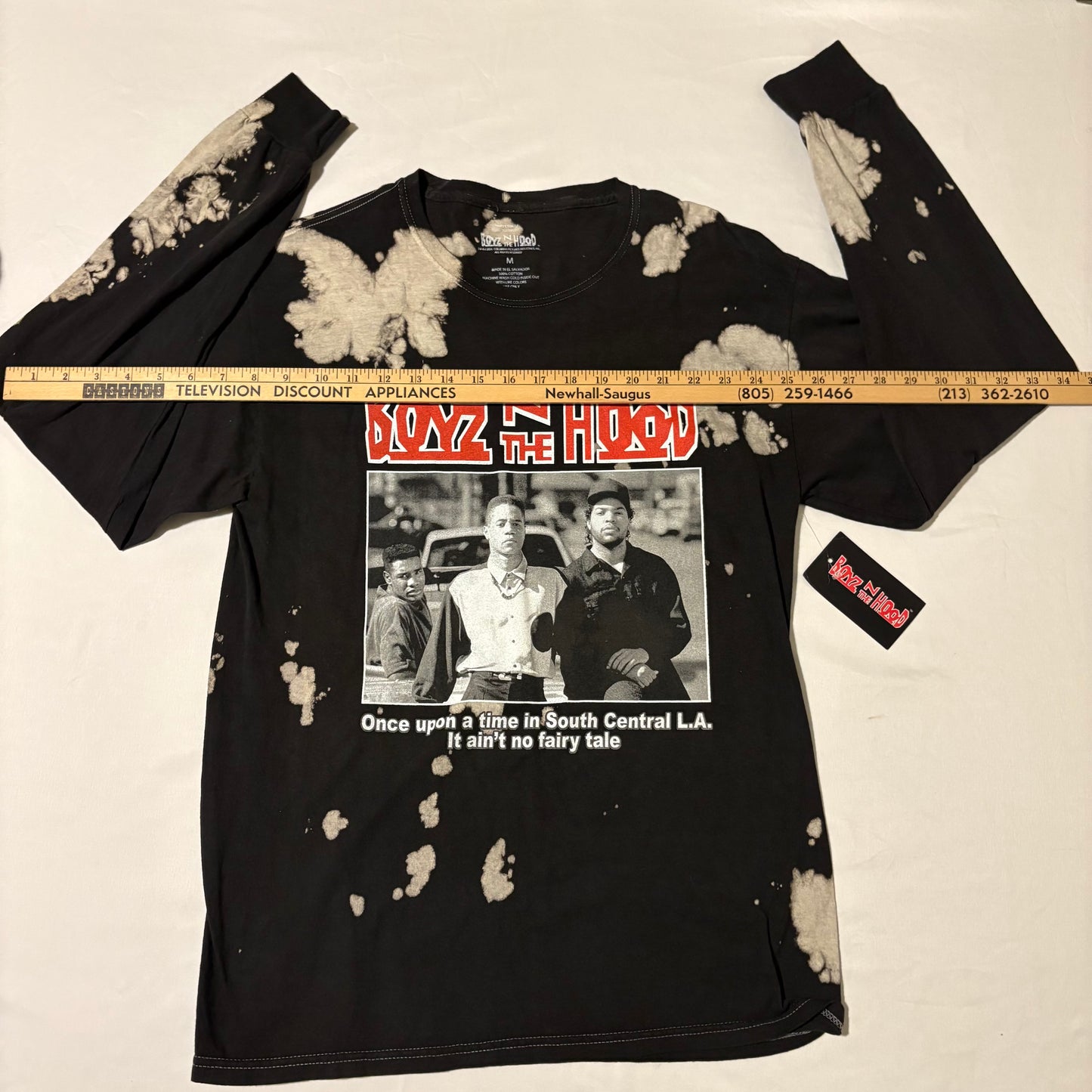 Boyz N The Hood Long Sleeve Shirt Bleach Tie Dye Graphic Tee Black Size M