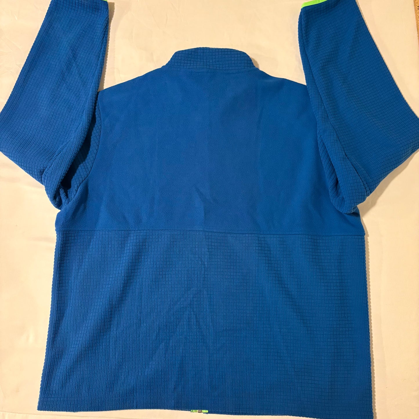 Lands’ End Grid Fleece Jacket XL Blue Full Zip Neon Trim Lightweight Layer