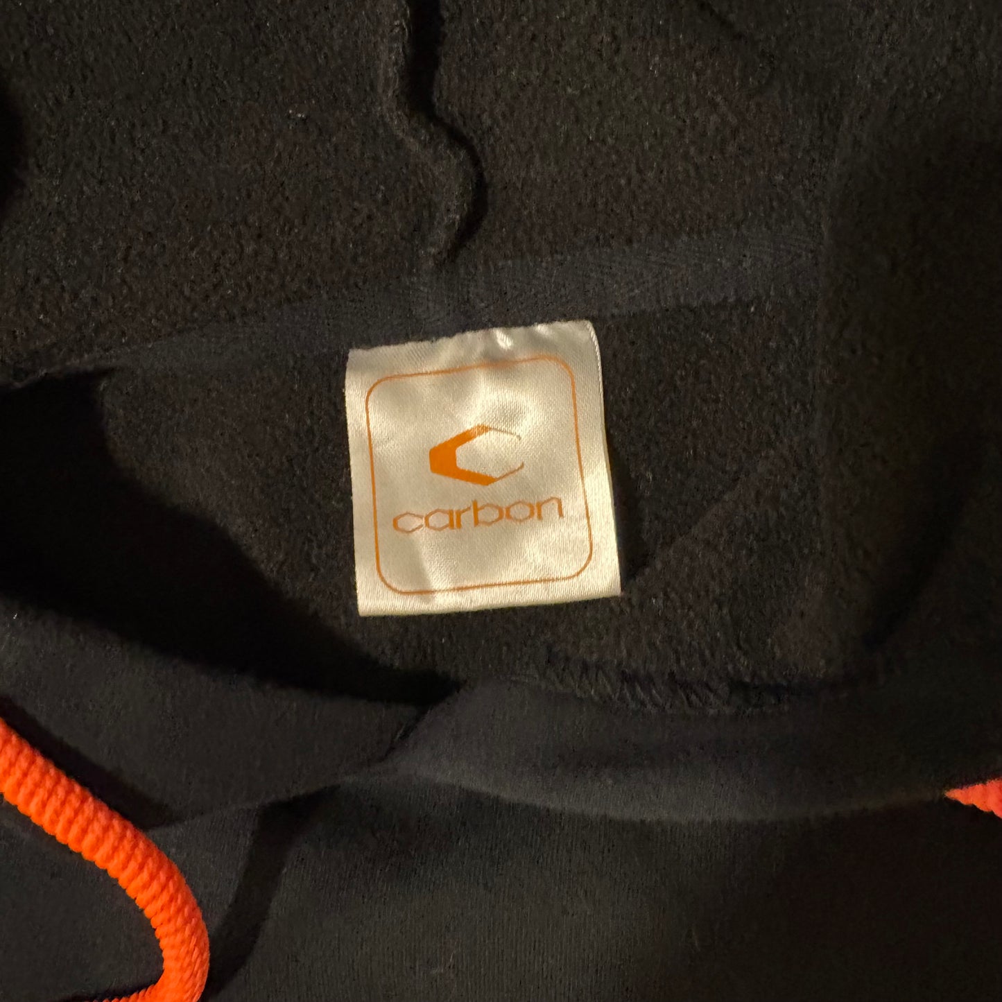 Carbon Hoodie Small Black Pullover Orange Logo Drawstring Kangaroo Pocket