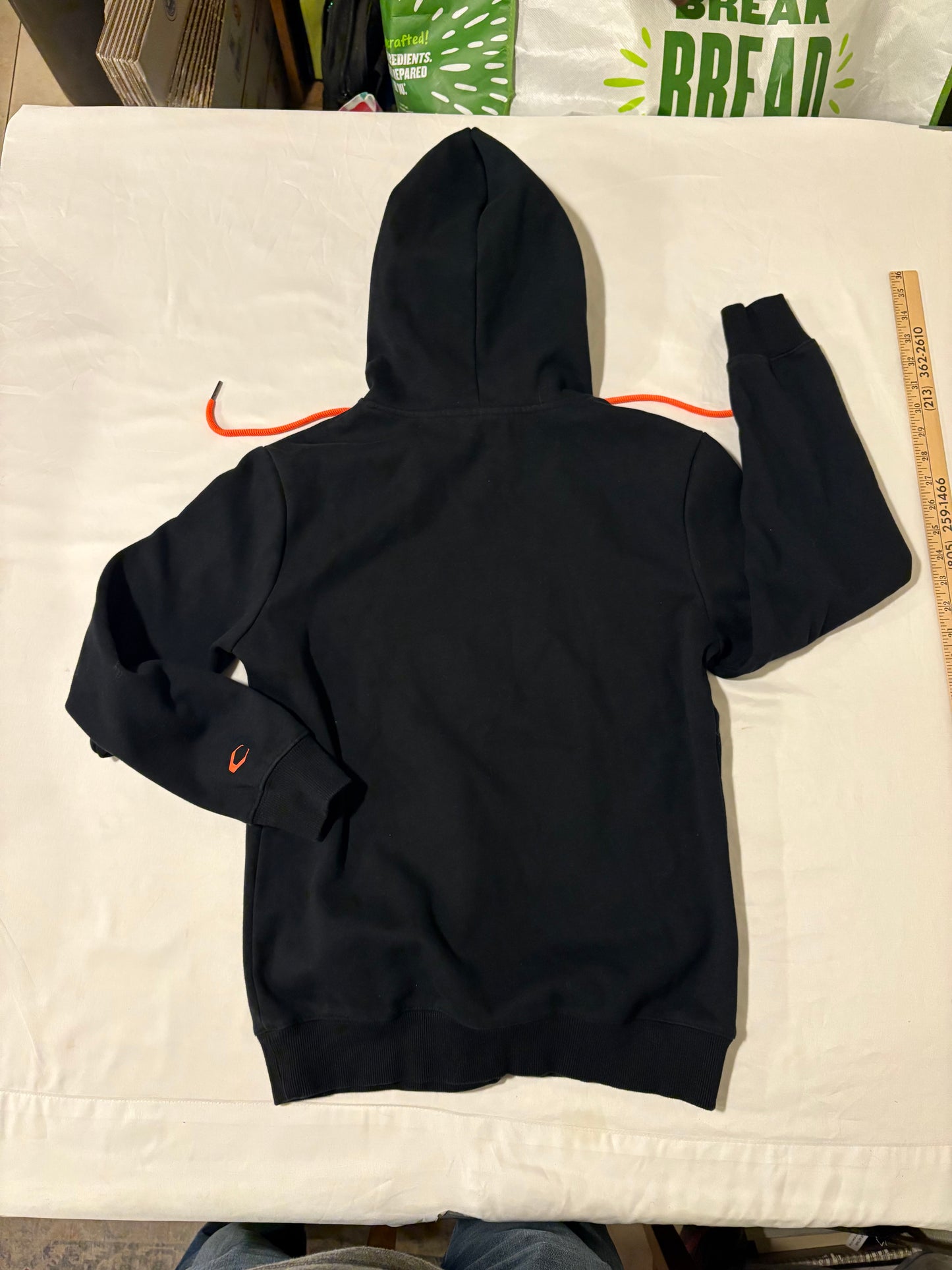 Carbon Hoodie Small Black Pullover Orange Logo Drawstring Kangaroo Pocket