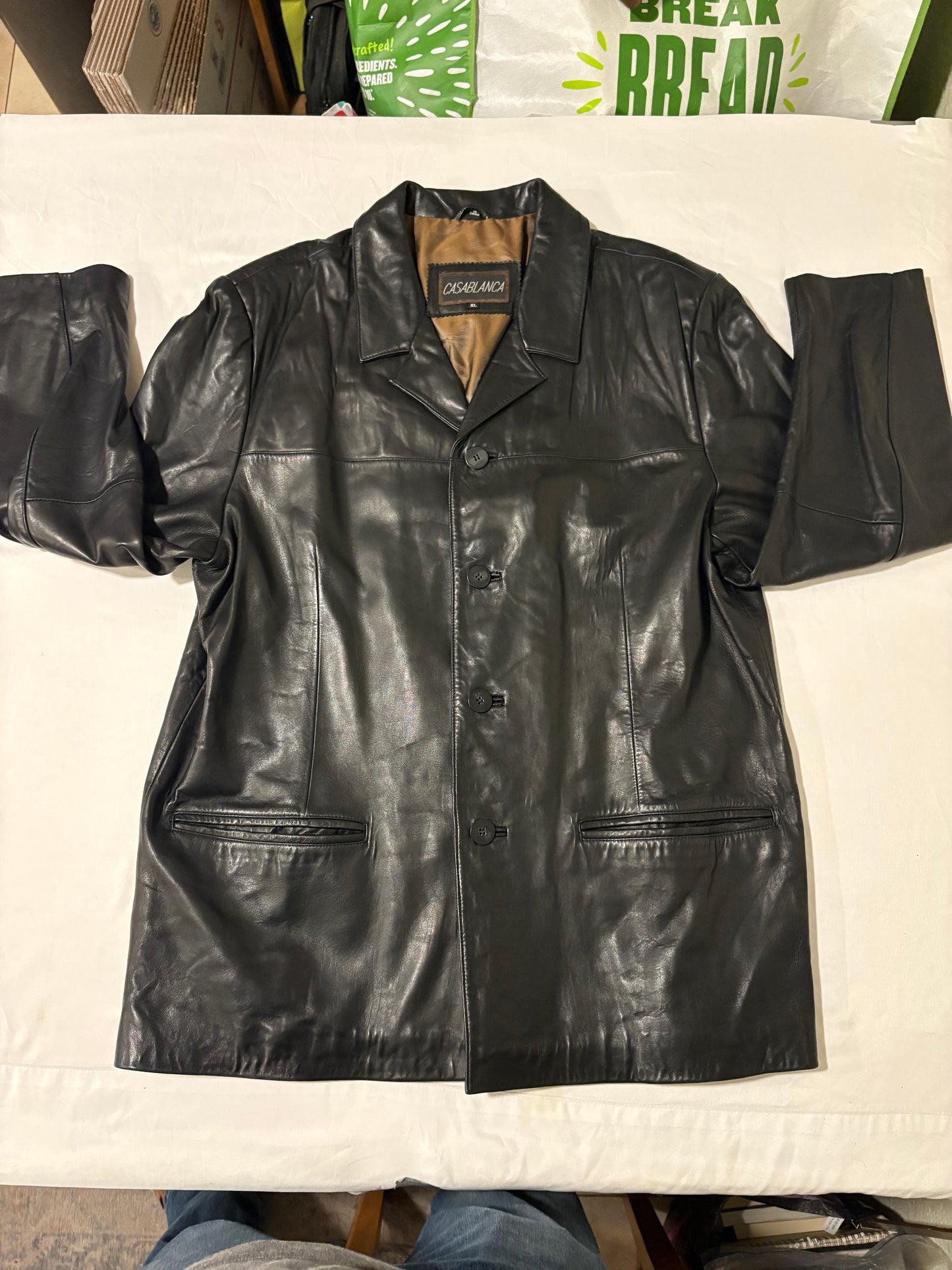 Casablanca Black Leather Jacket XL Button Front Blazer Style Faux Leather