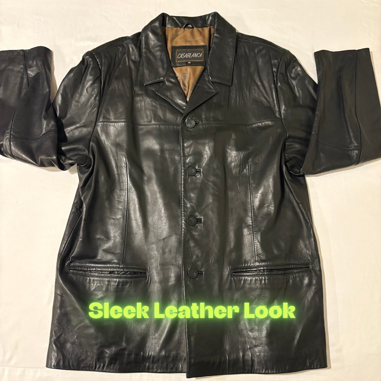 Casablanca Black Leather Jacket XL Button Front Blazer Style Faux Leather