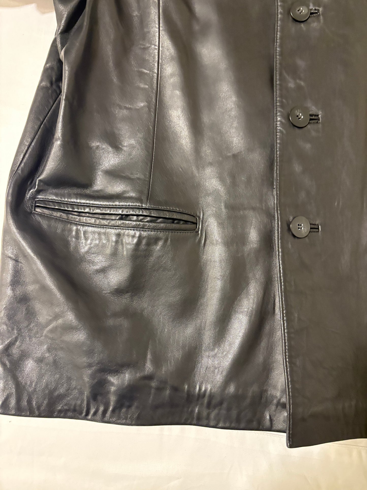 Casablanca Black Leather Jacket XL Button Front Blazer Style Faux Leather