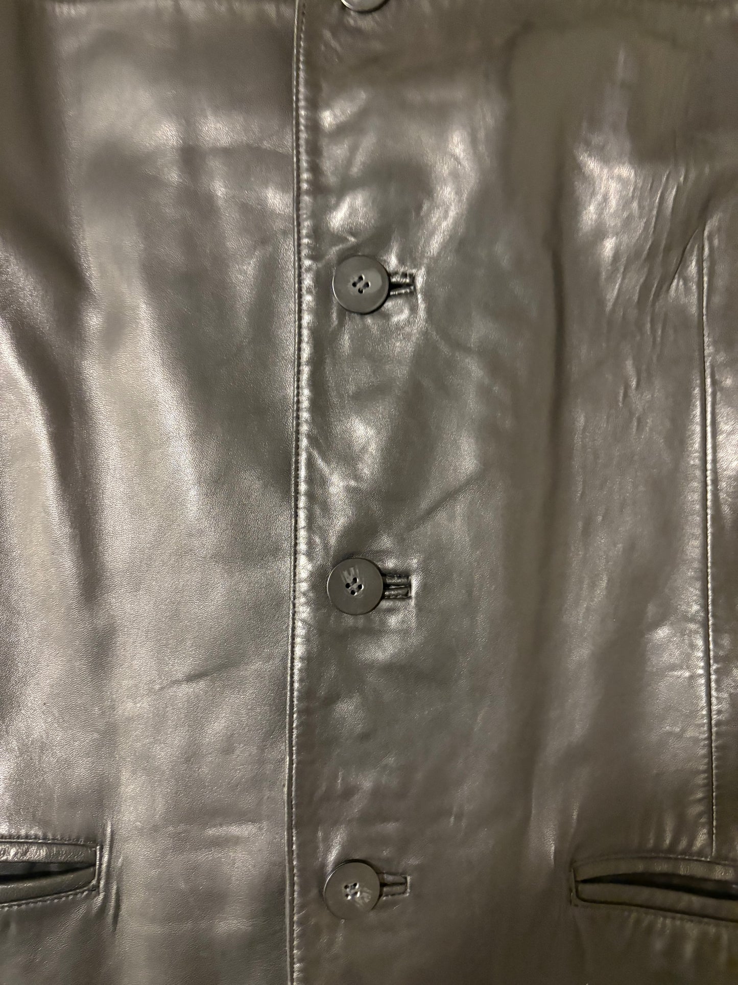 Casablanca Black Leather Jacket XL Button Front Blazer Style Faux Leather