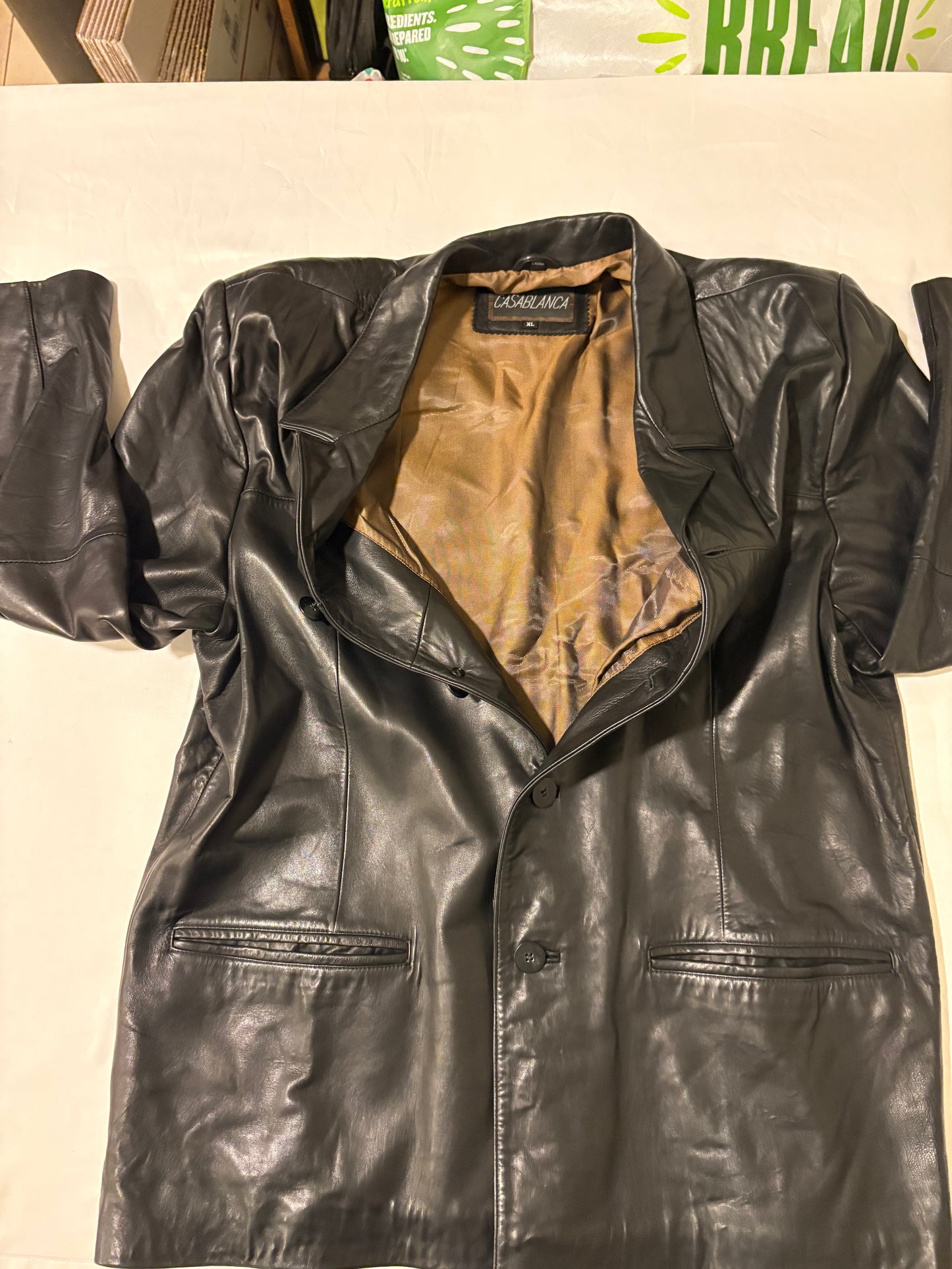 Casablanca Black Leather Jacket XL Button Front Blazer Style Faux Leather