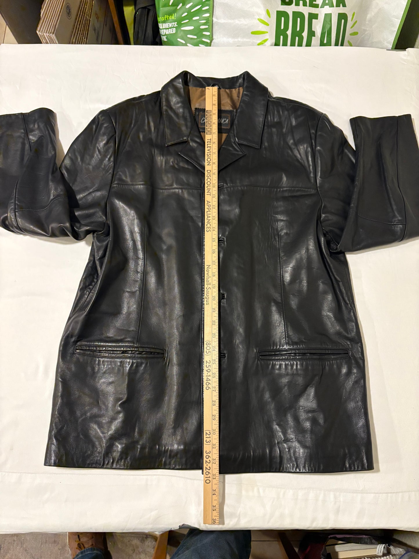 Casablanca Black Leather Jacket XL Button Front Blazer Style Faux Leather