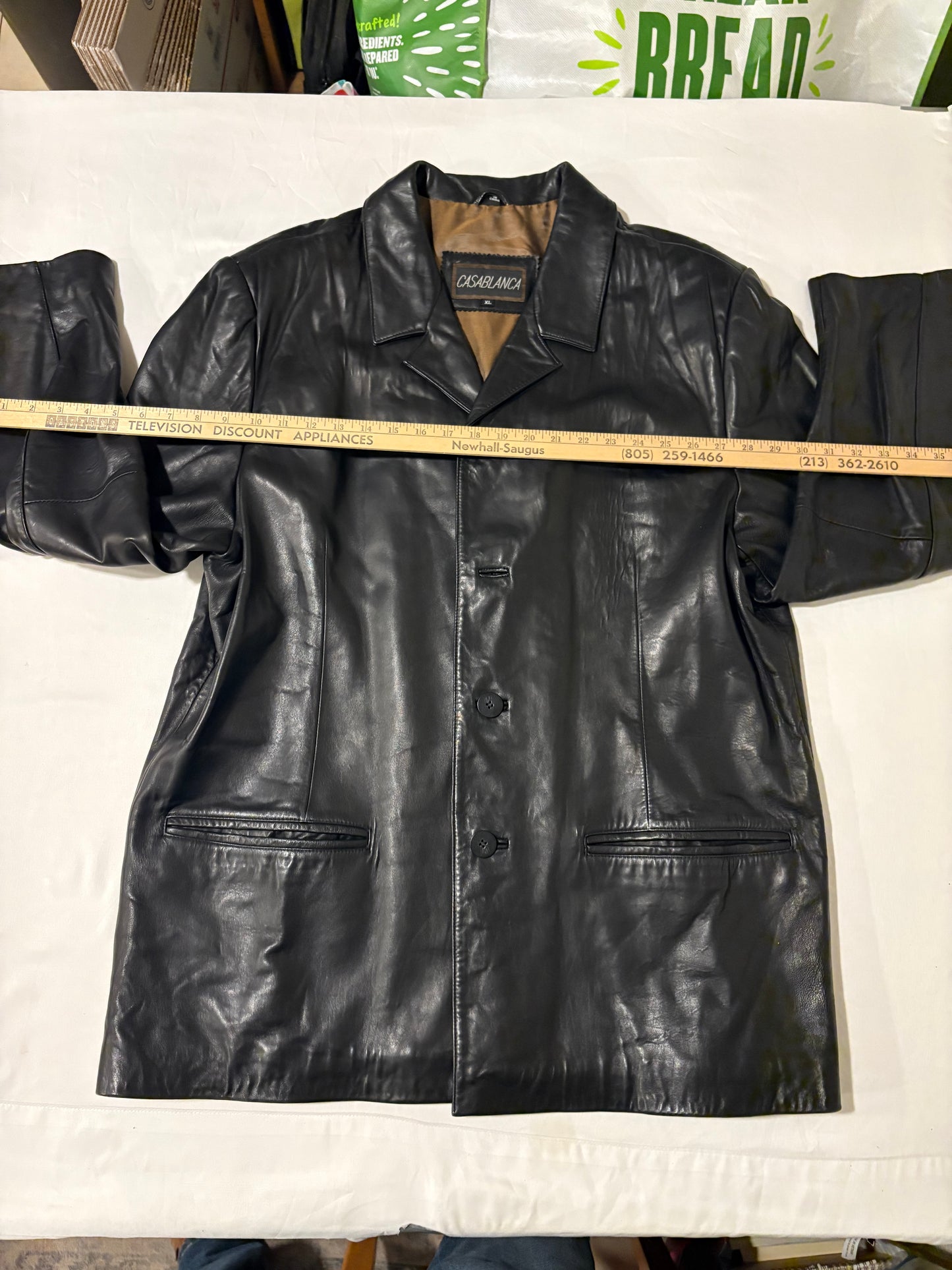 Casablanca Black Leather Jacket XL Button Front Blazer Style Faux Leather