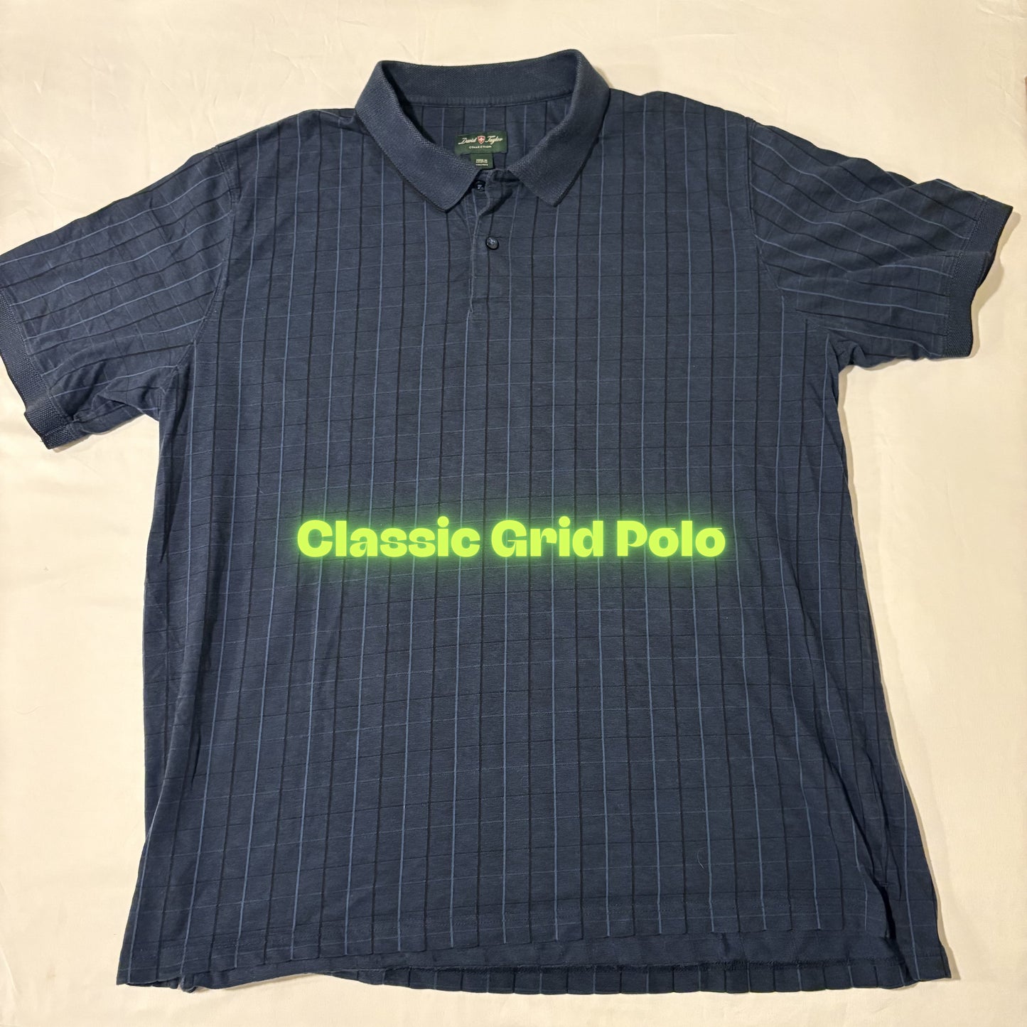 David Taylor Polo Shirt XXL Blue Grid Pattern Casual Knit Short Sleeve Lesotho