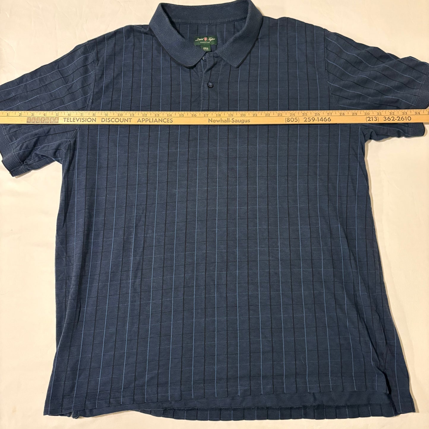 David Taylor Polo Shirt XXL Blue Grid Pattern Casual Knit Short Sleeve Lesotho