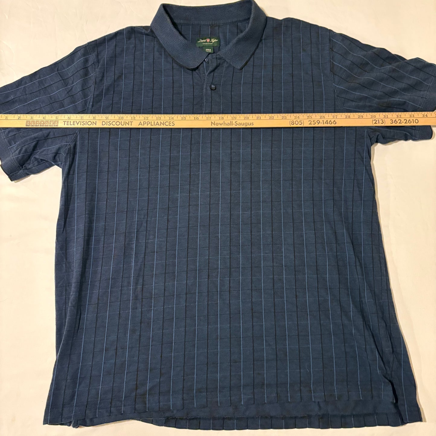 David Taylor Polo Shirt XXL Blue Grid Pattern Casual Knit Short Sleeve Lesotho