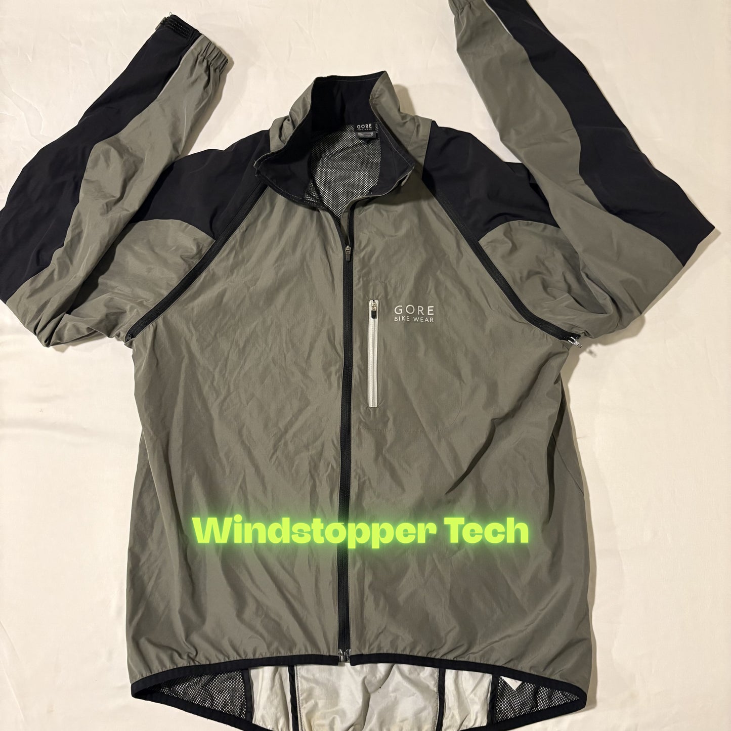 Gore Bike Wear Jacket Men’s K Windstopper Gray Black Zip Cycling Shell KXL