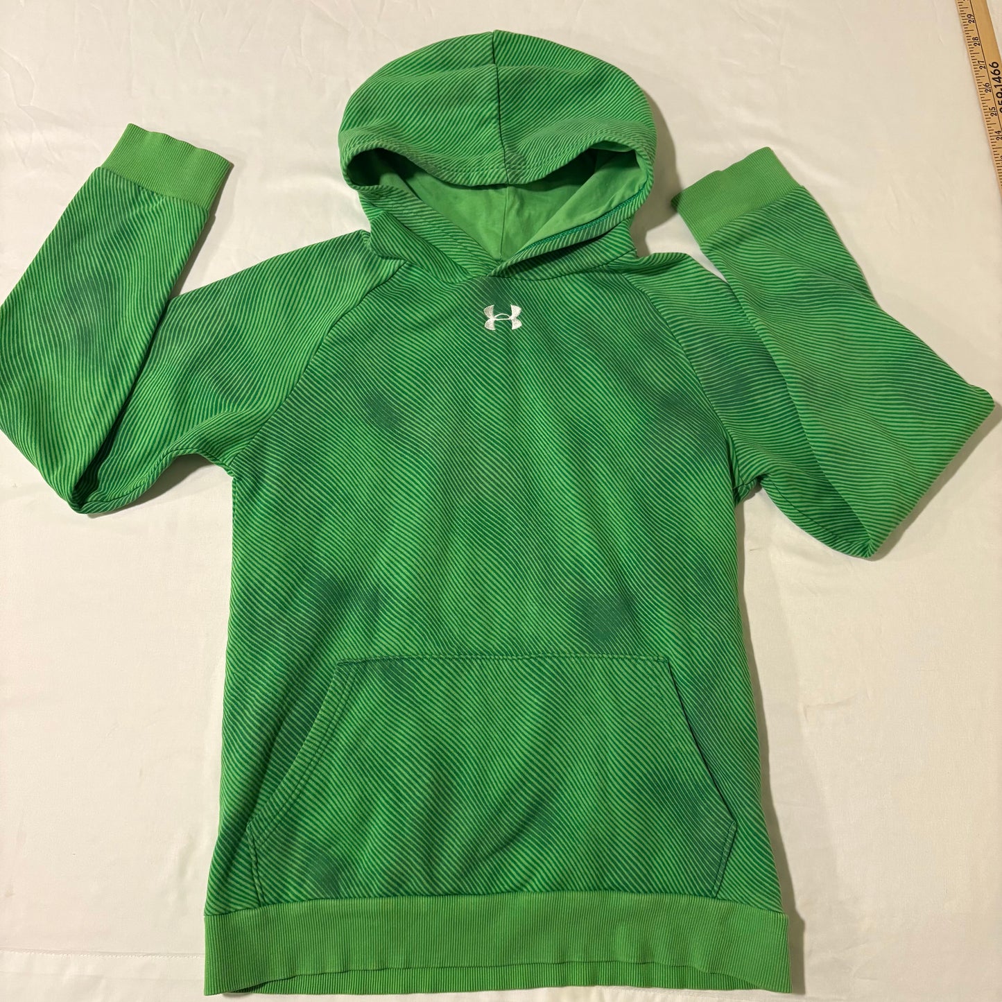 Under Armour Youth XL Green Hoodie Pullover Striped Fleece Kangaroo Pocket