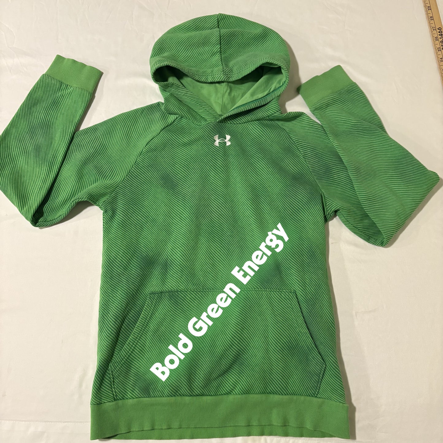 Under Armour Youth XL Green Hoodie Pullover Striped Fleece Kangaroo Pocket