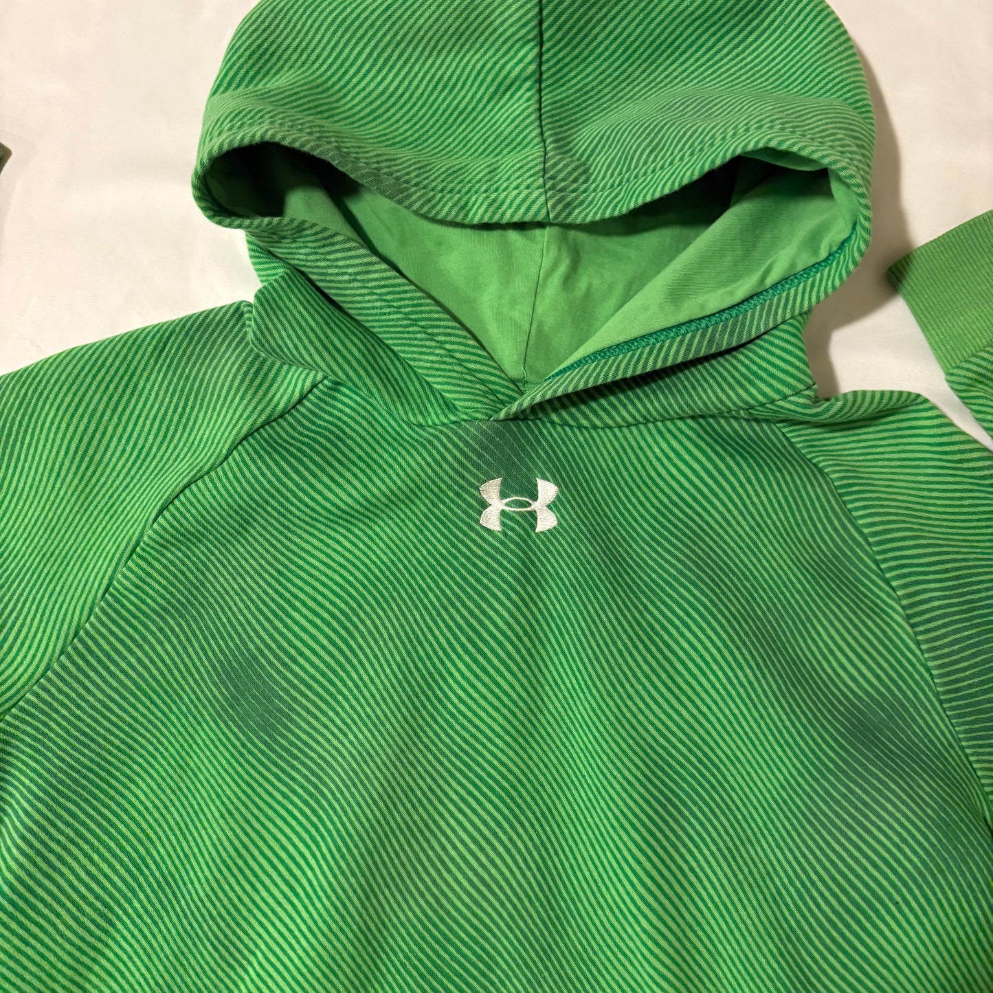 Under Armour Youth XL Green Hoodie Pullover Striped Fleece Kangaroo Pocket