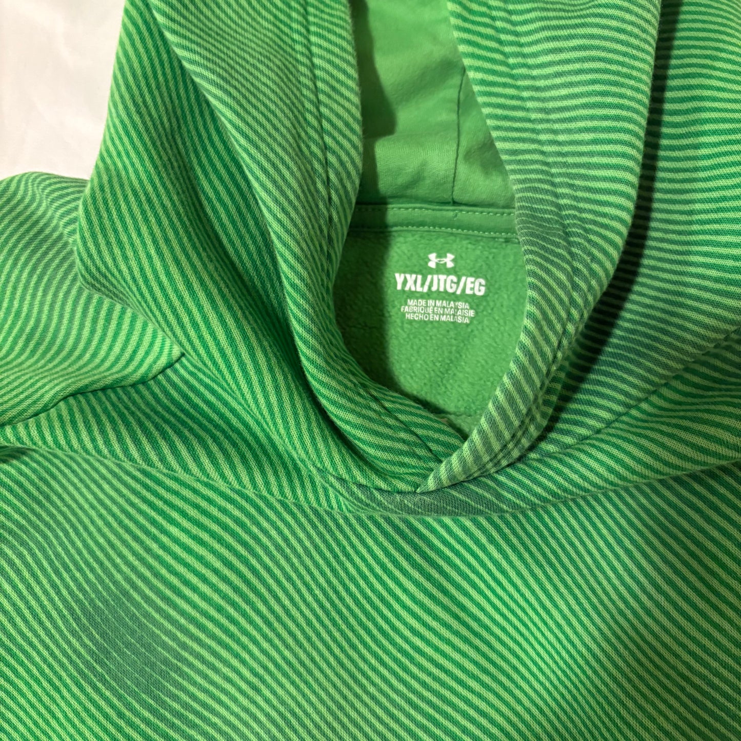 Under Armour Youth XL Green Hoodie Pullover Striped Fleece Kangaroo Pocket