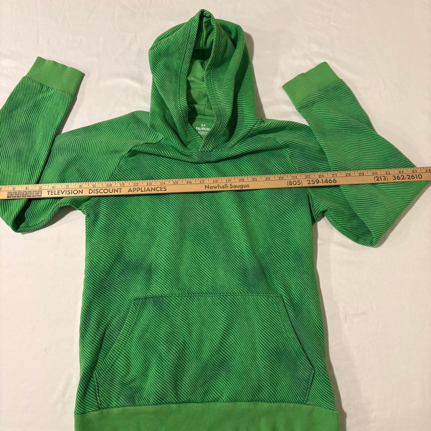 Under Armour Youth XL Green Hoodie Pullover Striped Fleece Kangaroo Pocket