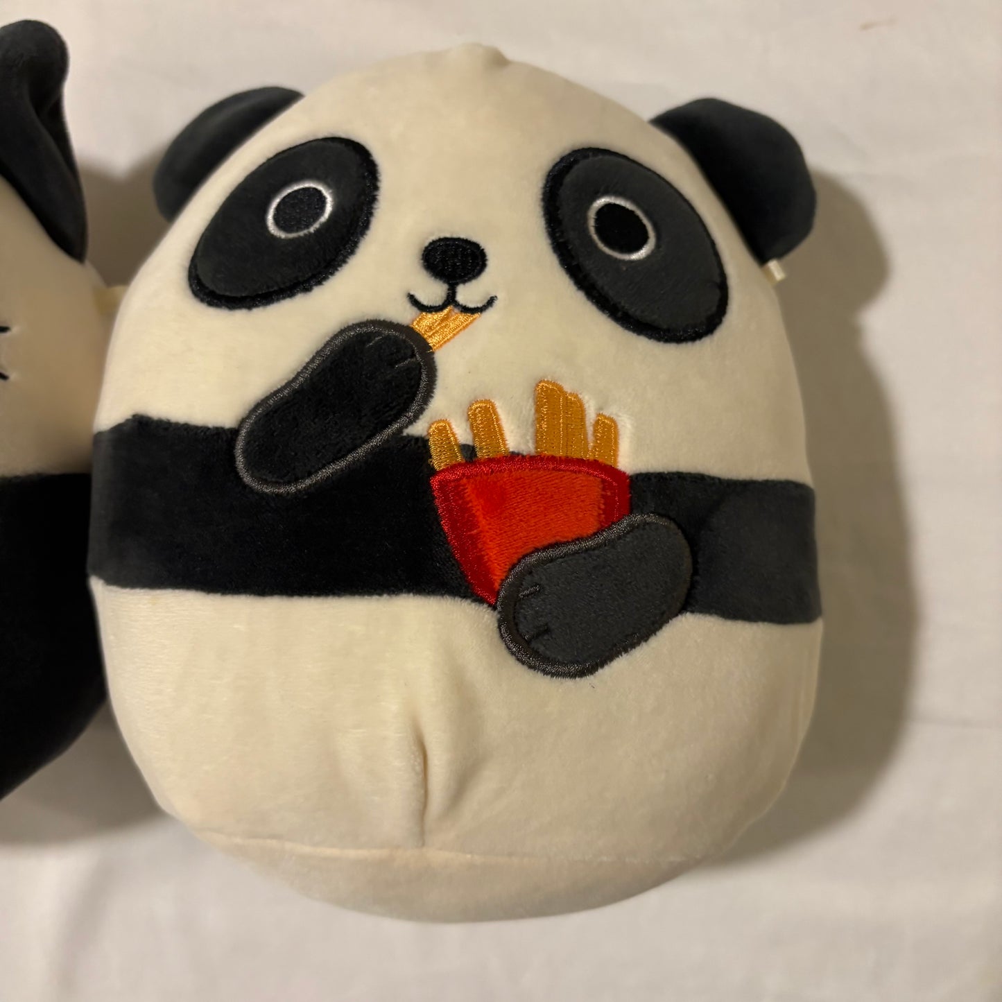 Adorable Lot of 2 Plush Toys – Calico Cat & Panda with Fries – Soft & Cuddly – 10” Tall