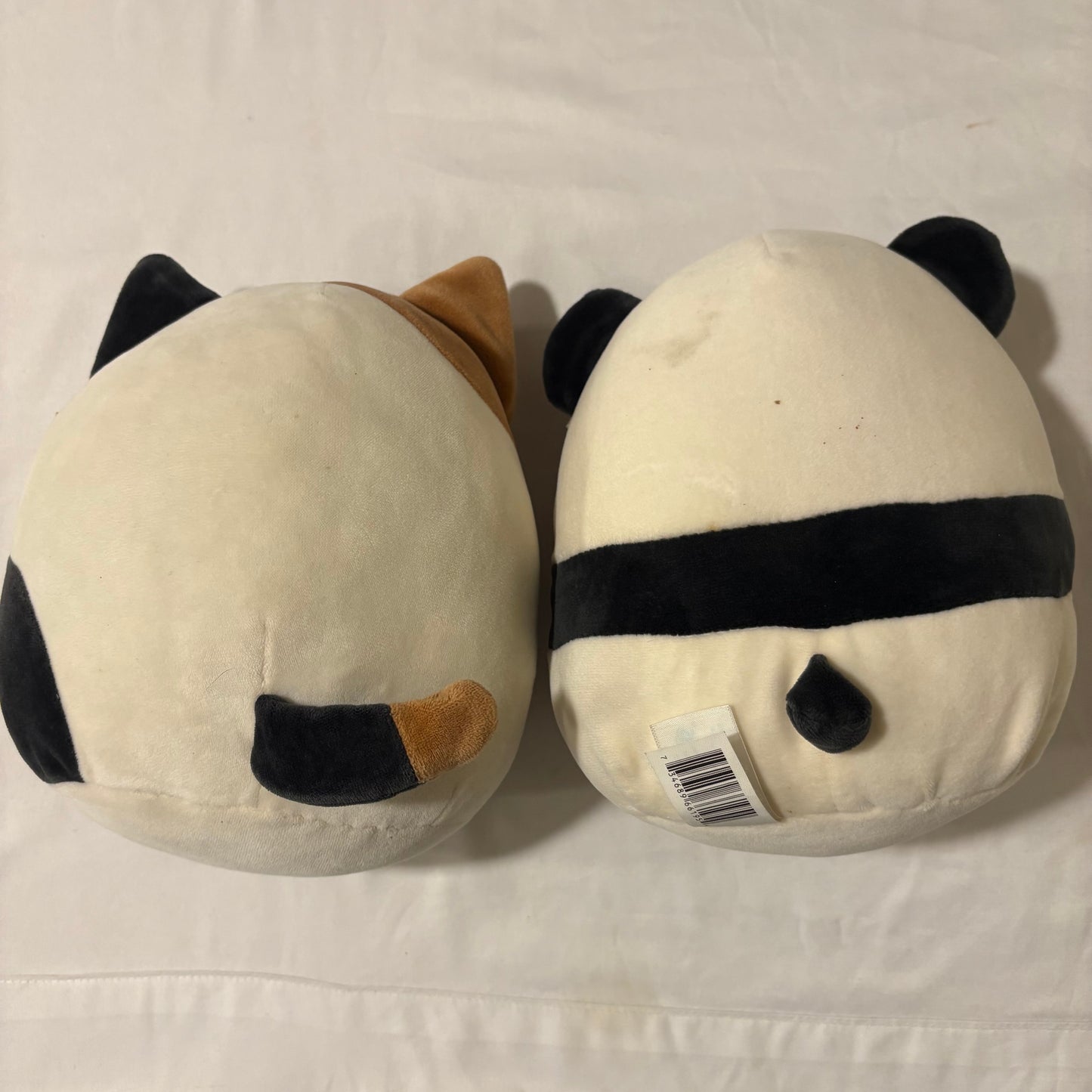 Adorable Lot of 2 Plush Toys – Calico Cat & Panda with Fries – Soft & Cuddly – 10” Tall