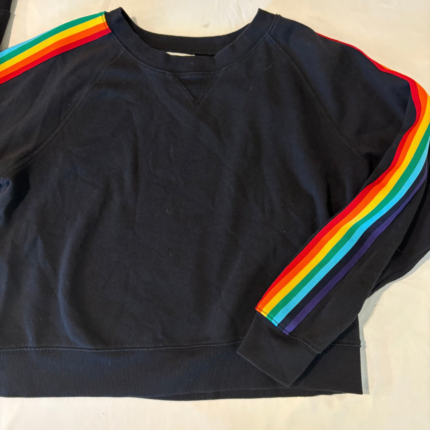 Arizona Jean Co Rainbow Stripe Sleeve Black Pullover Sweatshirt Women’s L