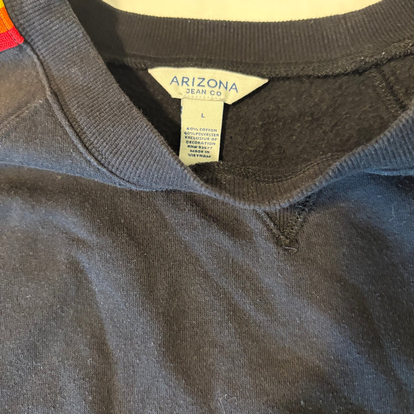 Arizona Jean Co Rainbow Stripe Sleeve Black Pullover Sweatshirt Women’s L