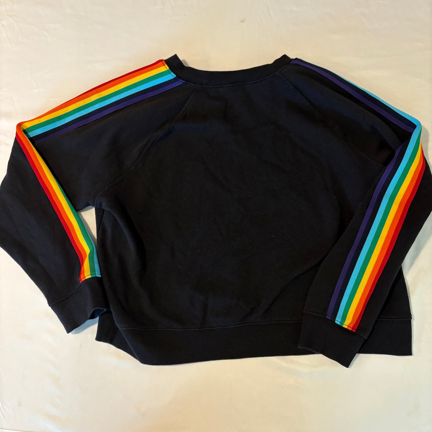 Arizona Jean Co Rainbow Stripe Sleeve Black Pullover Sweatshirt Women’s L