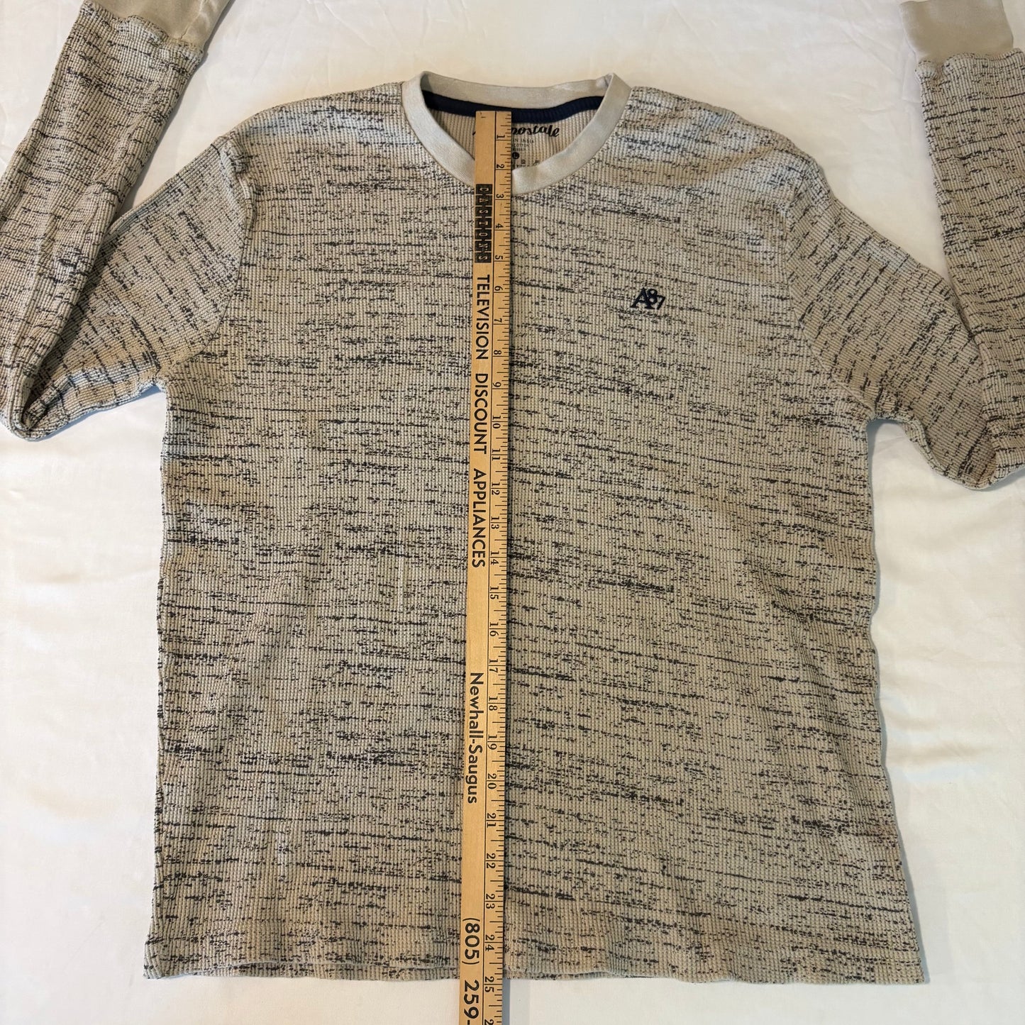 Aeropostale Men’s Thermal Shirt L Long Sleeve Waffle Knit Beige Gray Pattern
