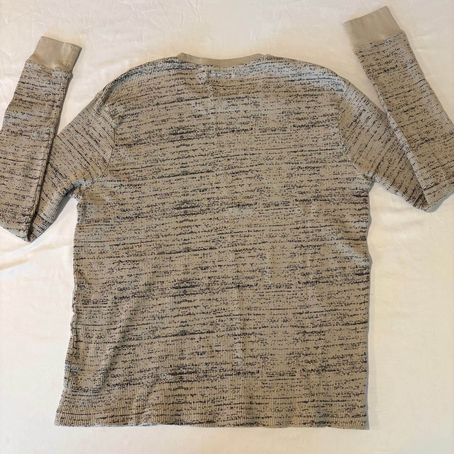 Aeropostale Men’s Thermal Shirt L Long Sleeve Waffle Knit Beige Gray Pattern