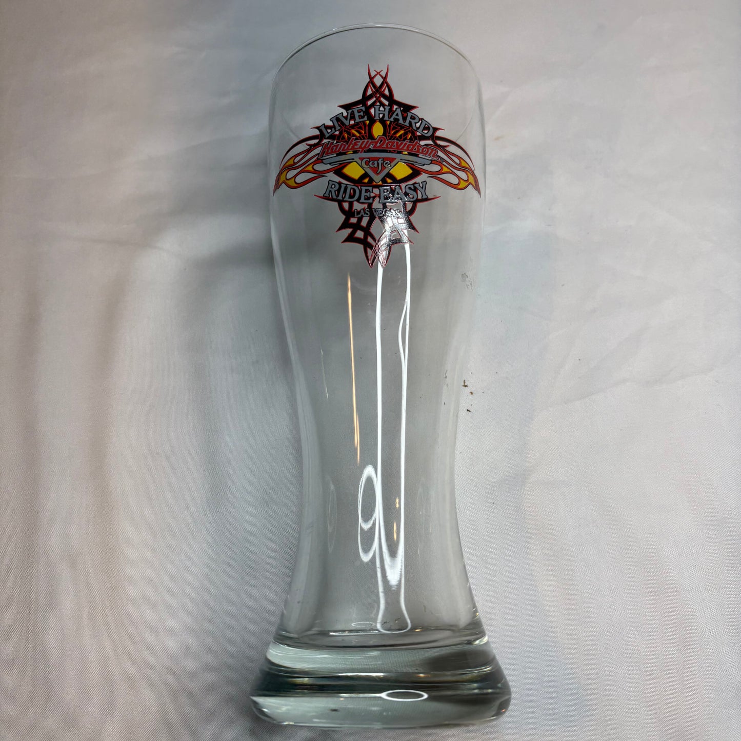 Harley-Davidson Live Hard Ride Easy Cafe Pilsner Glass 9" Flame Logo Barware