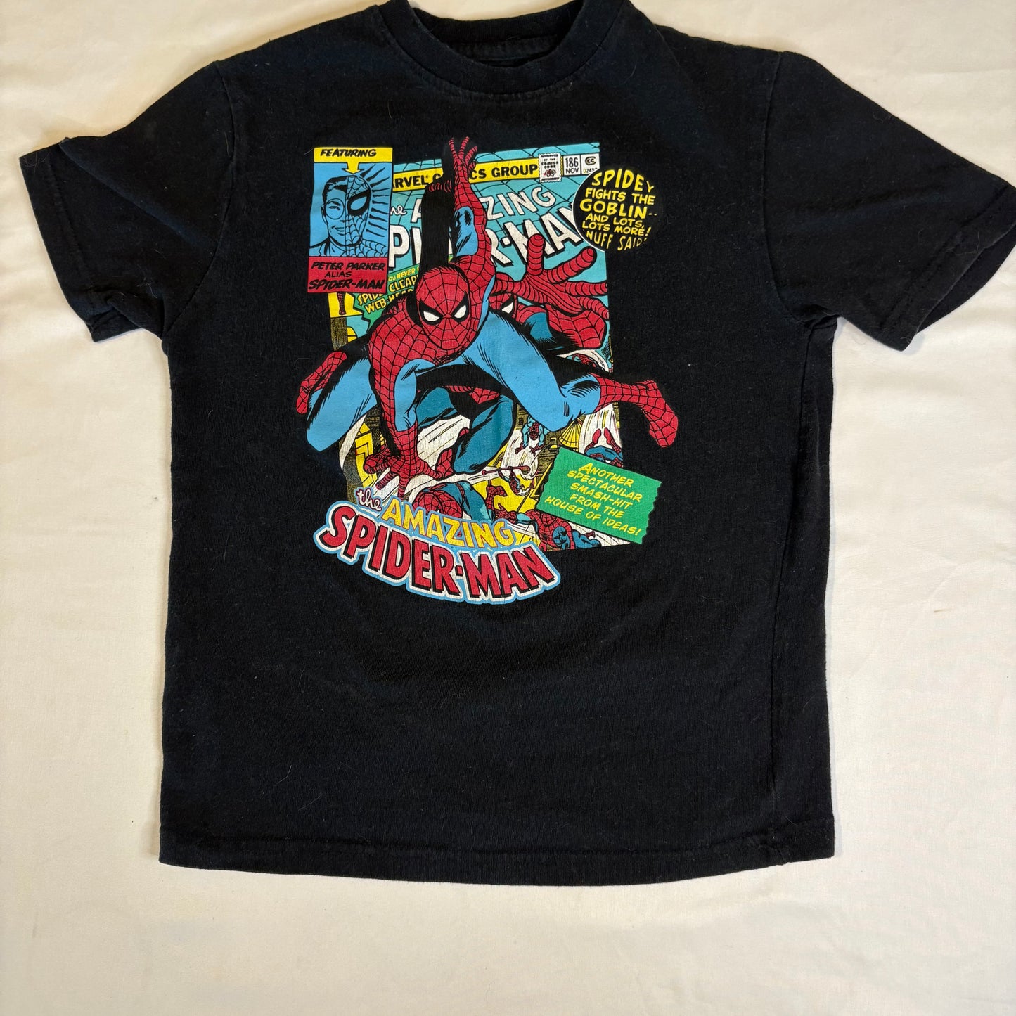 Marvel Spider-Man Kids T-Shirt Black Graphic Comic Print Size 7/8 Short Sleeve
