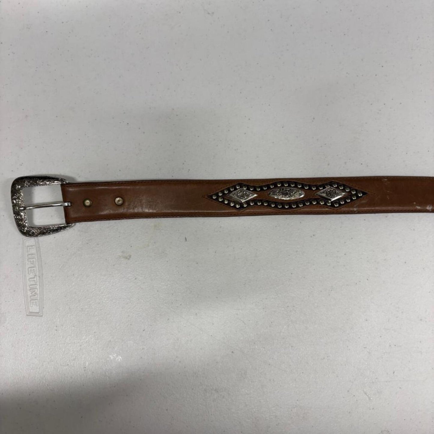 Nocona Belt Co Womens Brown Leather Western Belt Size 38 Studded Silver Buckle