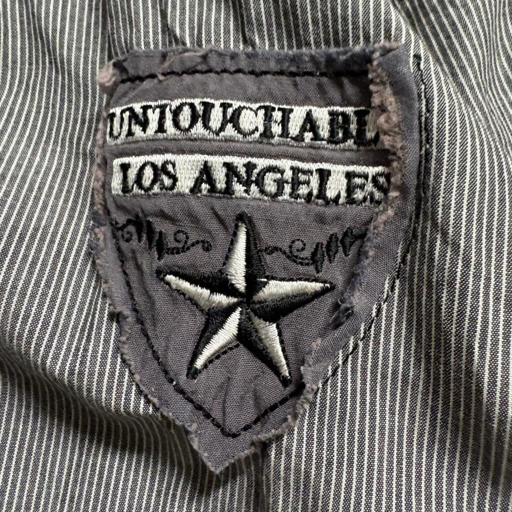 Untouchable Brand Mens XL Gray White Striped Long Sleeve Button Up Shirt